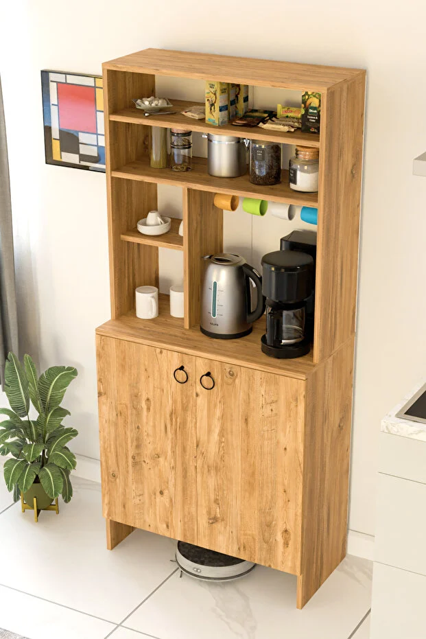 Kahve Köşesi İki Kapaklı Çok Amaçlı Dolap Mutfak Dolabı Erzak Dolabı Kiler Dolabı